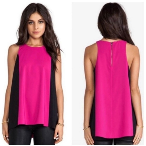 Alice + Olivia Tops - Alice + Olivia x Scoop Black and Pink Tank Top Blouse
